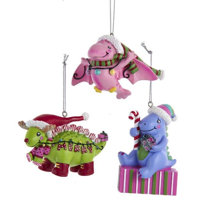 Fanciful Holiday Dinosaur Ornaments