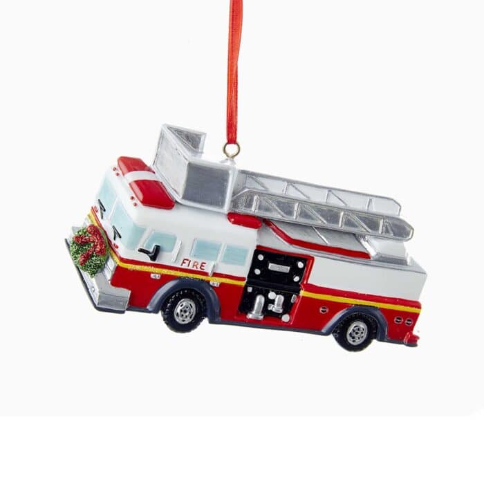 Festive Holiday Firetruck Ornament Personalized