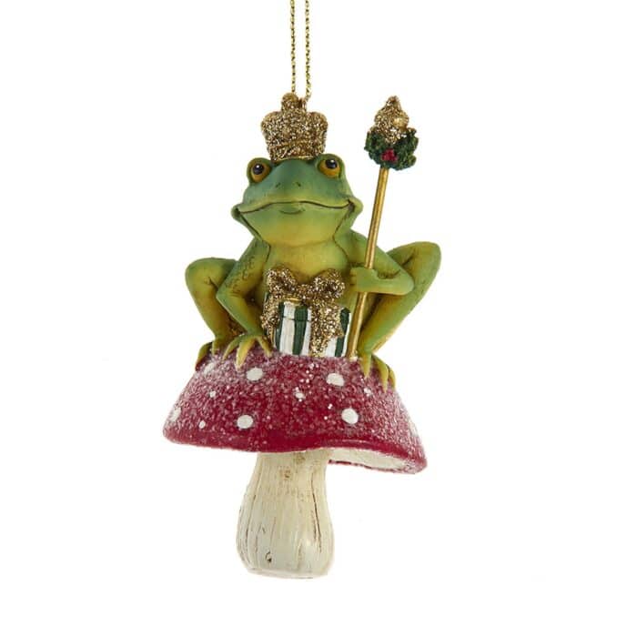 Frog King On Mushroom Ornament