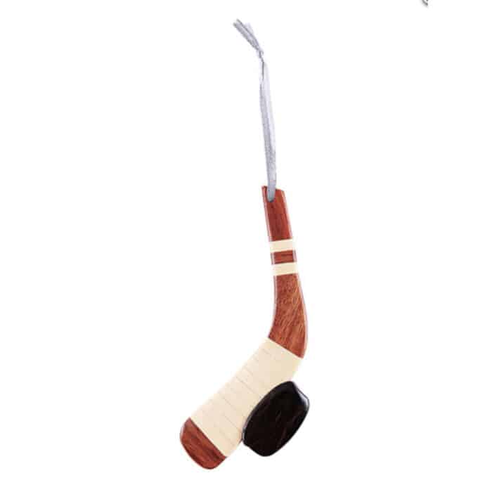 Hockey Stick Intarsia Wooden Ornament