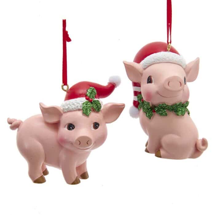 Holiday Santa Hat Pig Ornament Personalized