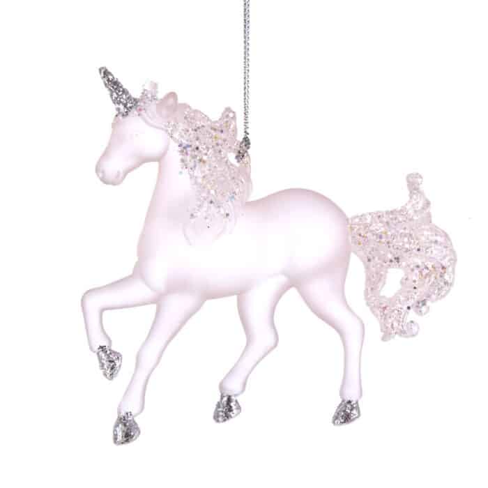 Matt Pink Unicorn With Glitter Ornament