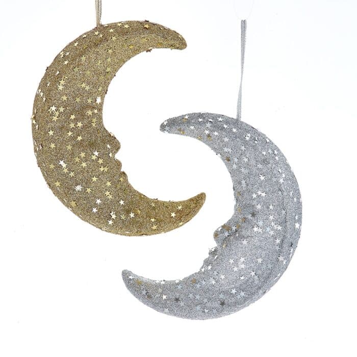 Silver or Gold Sequins Moon Ornament