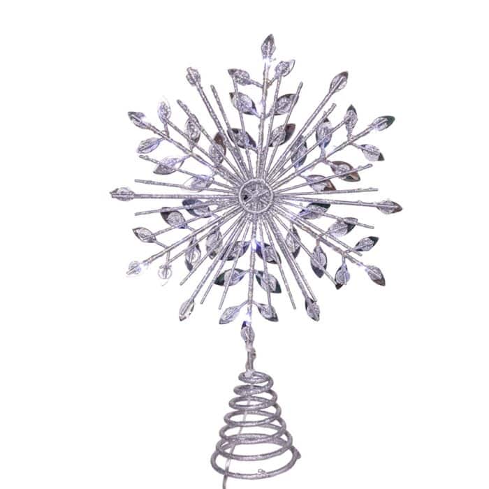 Snowflake Silver Glittered Tree Topper Back