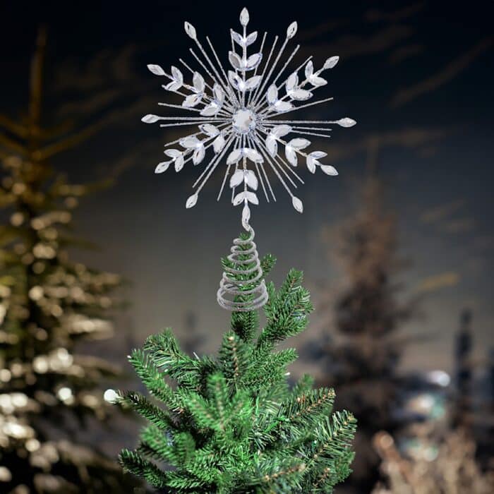 Snowflake Silver Glittered Tree Topper Glam