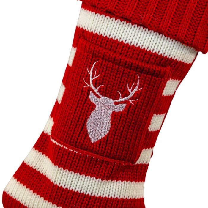 Striped Knit Deer Stocking close up