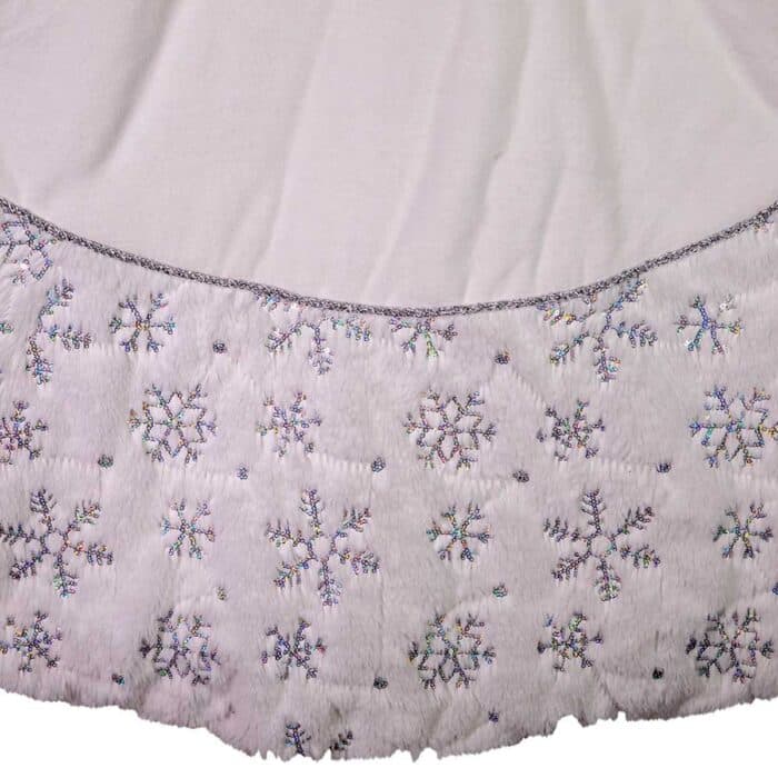 White with Silver Snowflake Tree Skirt 54 Close Up