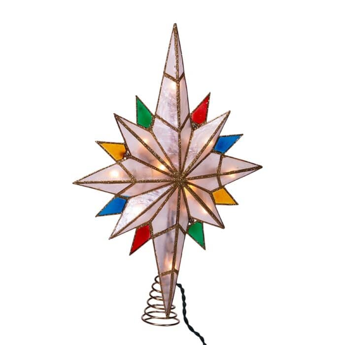 Color Tipped Capiz Bethlehem Star Tree Topper Quarter Front