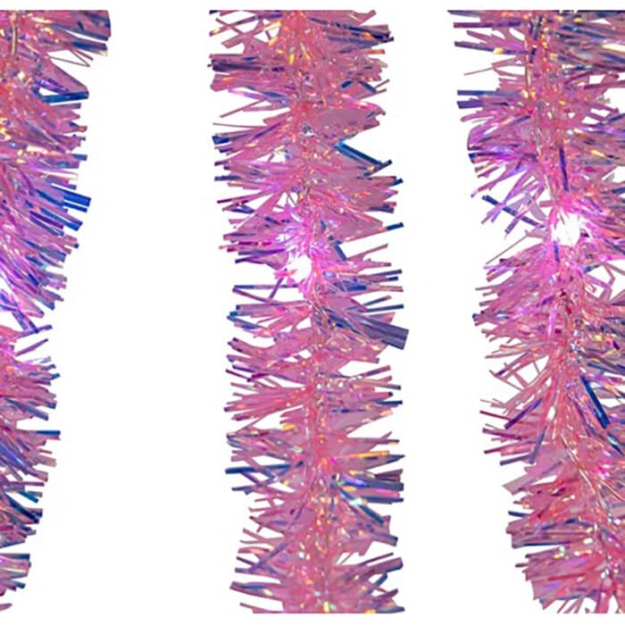 Pink Iridescent Tinsel Cascade Led Light Set Close Up