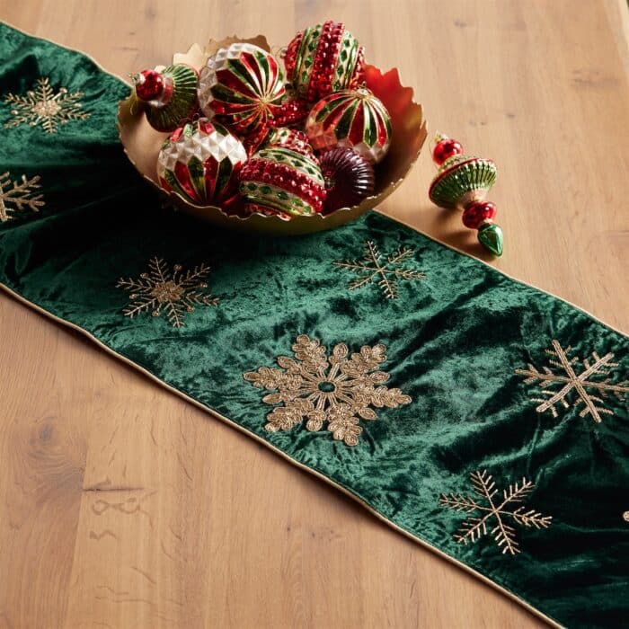 Snowflake Gold Bead Table Runner Glam