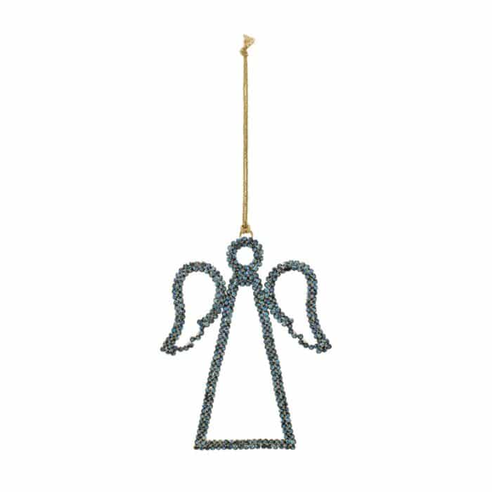 Sparkling Blue Green Angel Ornament with String