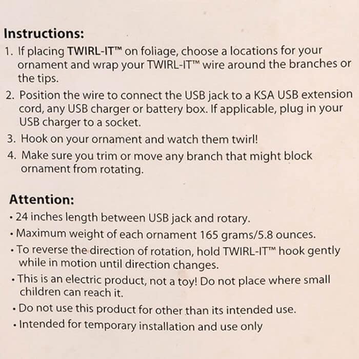 Twirl-It USB Ornament Package Back