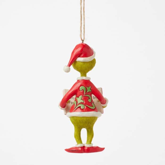 Grinch with Book Ornament by Jim Shore Back