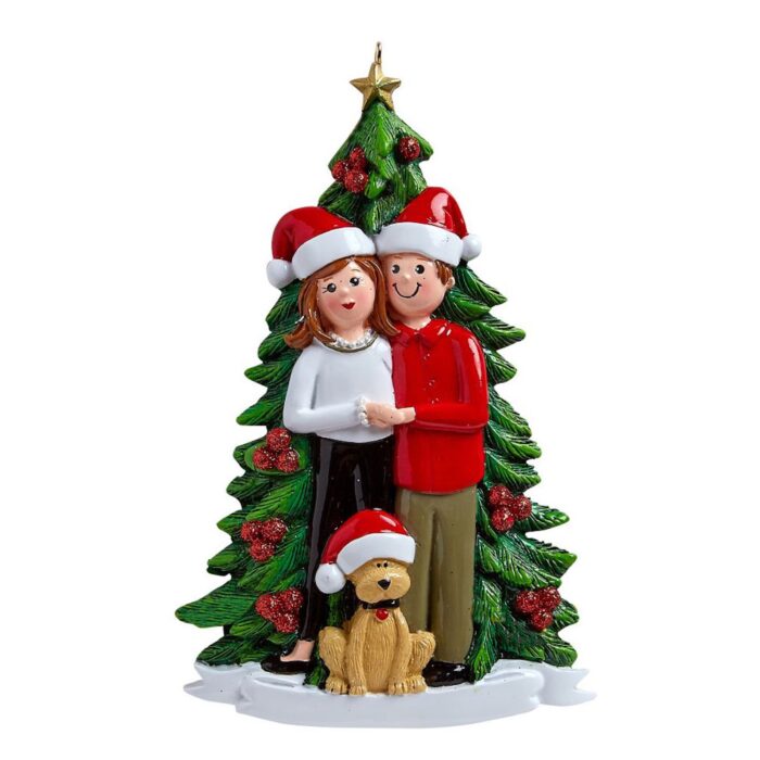 Christmas Card Couple with Pup Ornament Personalize