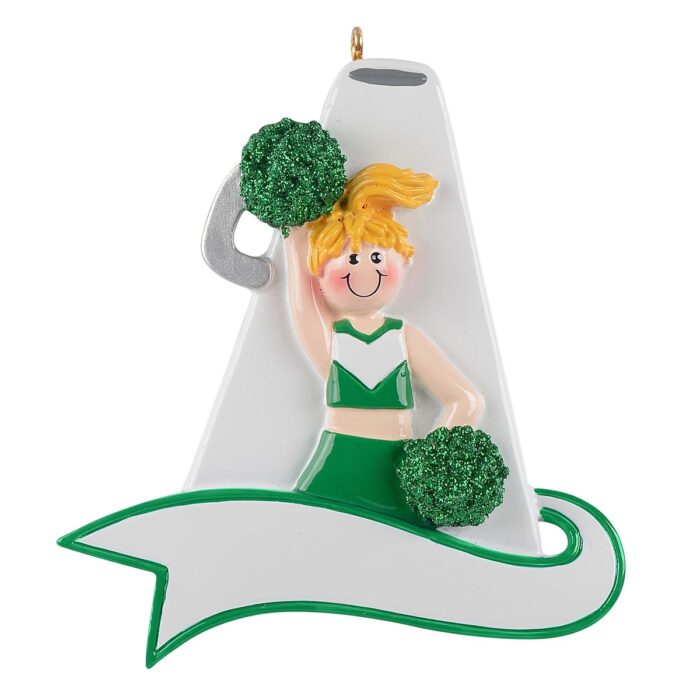 Megaphone Cheerleader Ornament Personalized Green Blonde