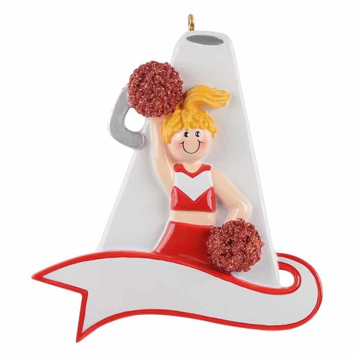 Megaphone Cheerleader Ornament Personalized Red Blonde