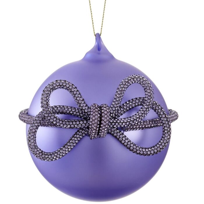 Round Ball With Rhinestone Bow Ornament Lavender