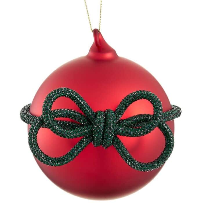 Round Ball With Rhinestone Bow Ornament Red