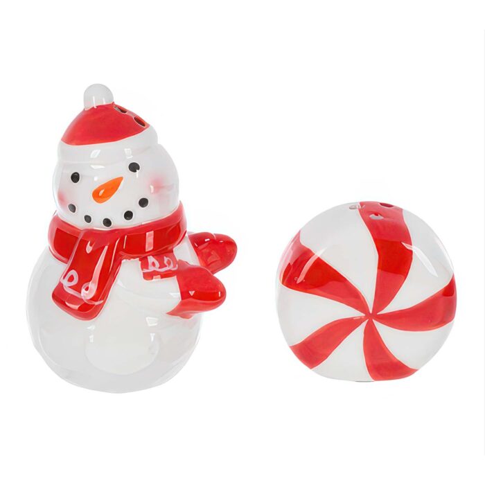Snowman Peppermint Salt  Pepper Shakers