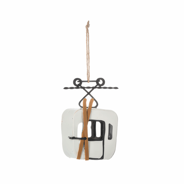 Vintage Ski Gondola Ornament Personalized White