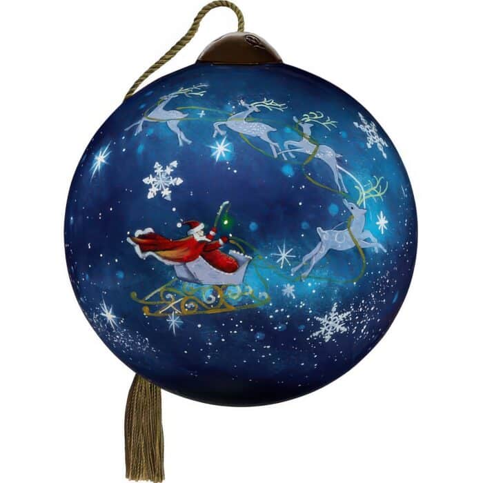 Santa and Blue Reindeer Neqwa Art® Ornament
