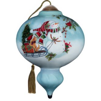 Snowman Pulling Puppy NeQwa Art® Ornament