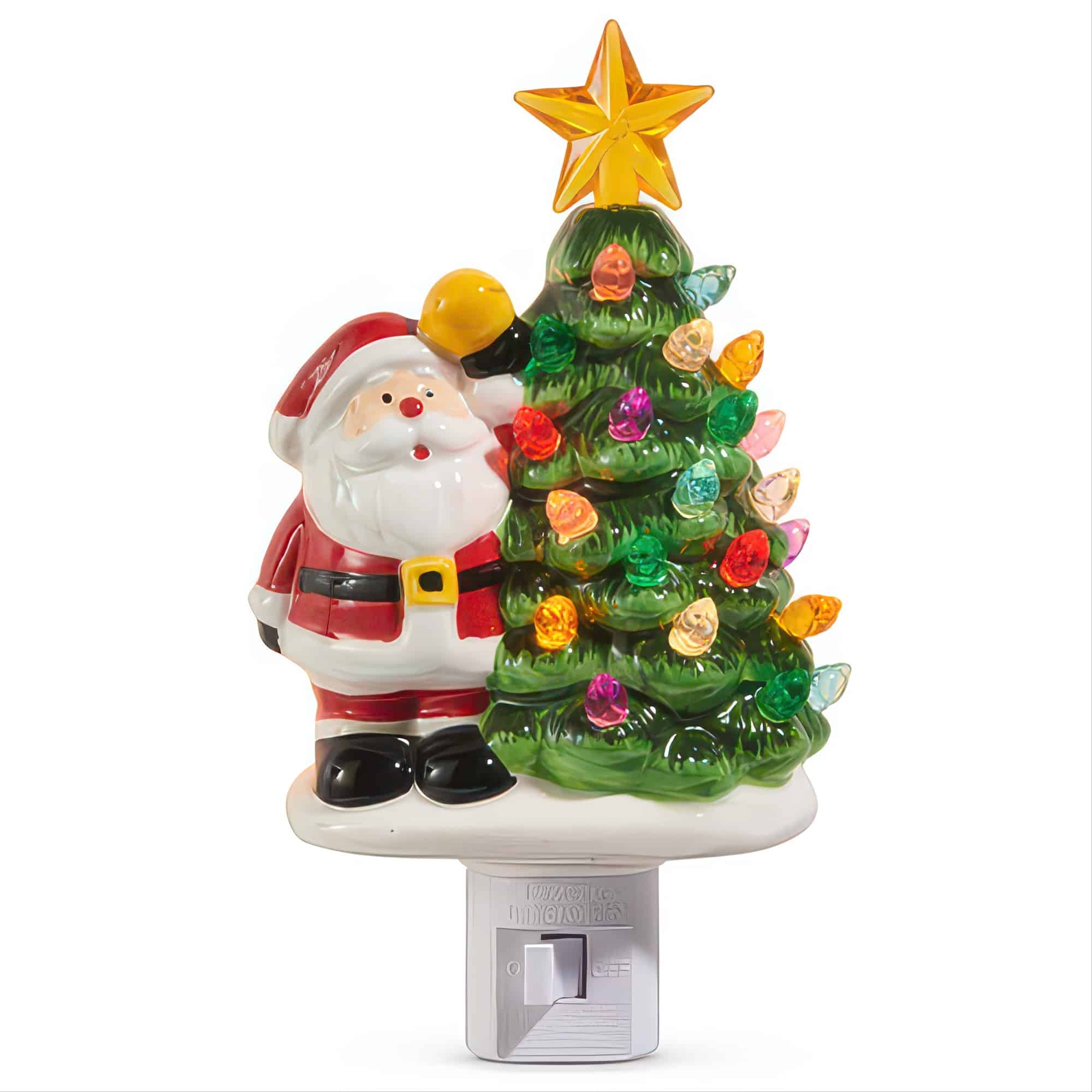 JOYIN 5.5" Ceramic Christmas Tree Night Lights – 2-Pack, 54 Colored LED Lights, Retro Classic Decor For Holiday Indoor Display