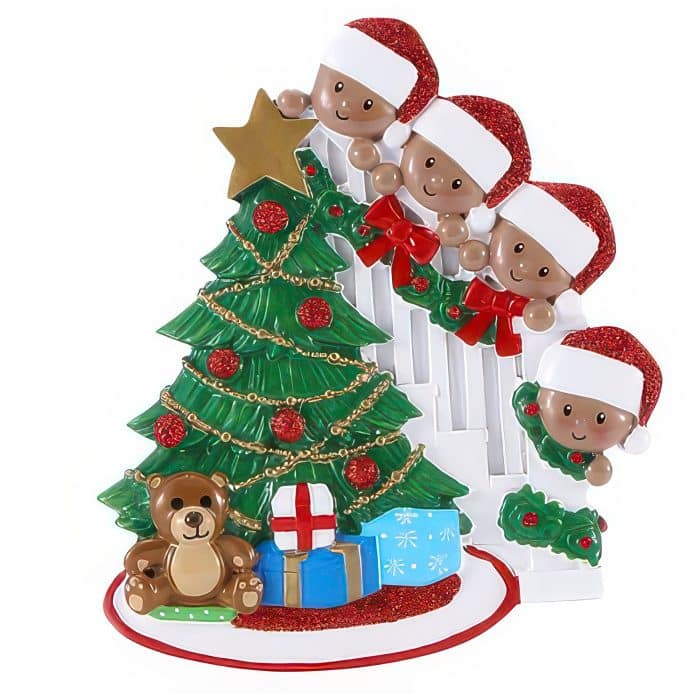 Peeking Around The Tree Family Ornaments Personalized 4