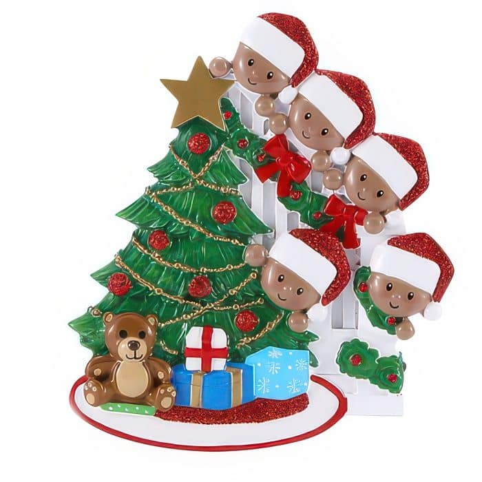 Peeking Around The Tree Family Ornaments Personalized 5