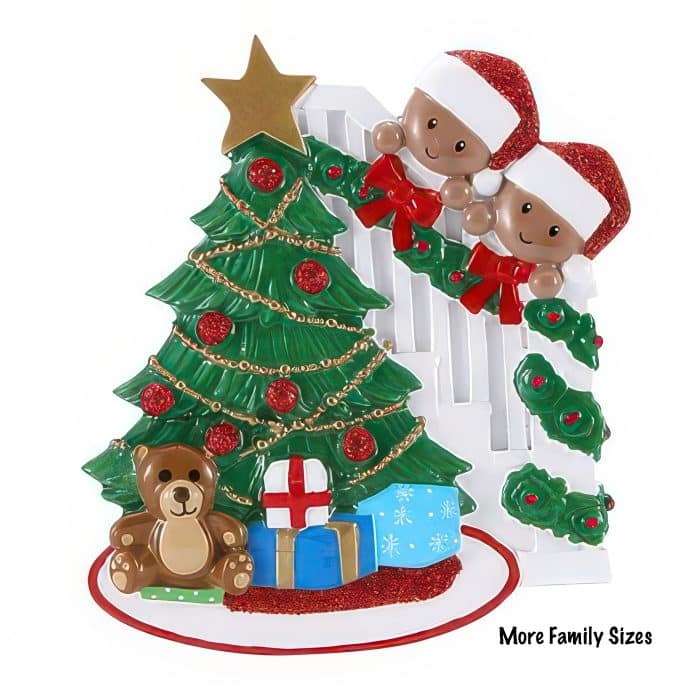 Peeking Around The Tree Family Ornaments Personalized