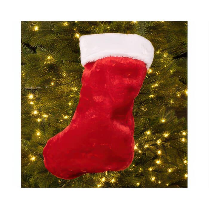 Red With White Faux Fur Cuff Stocking On Tree