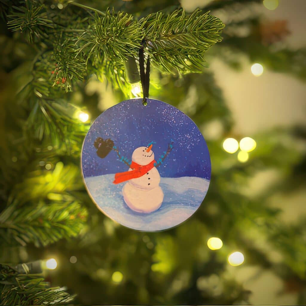 Snowman and Feathered Friends Ornament by Cindy Dewolfe