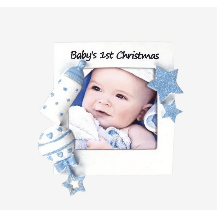 Babys First Frame Ornament Personalized Blue