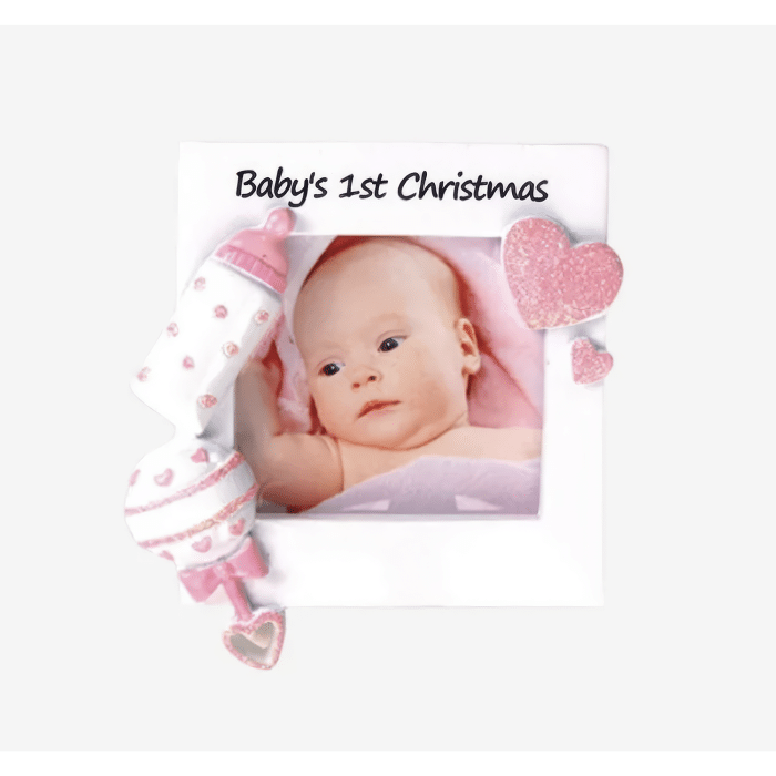 Babys First Frame Ornament Personalized Pink
