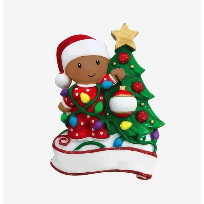 Child Decorating a Tree Ornament Personalize Aa