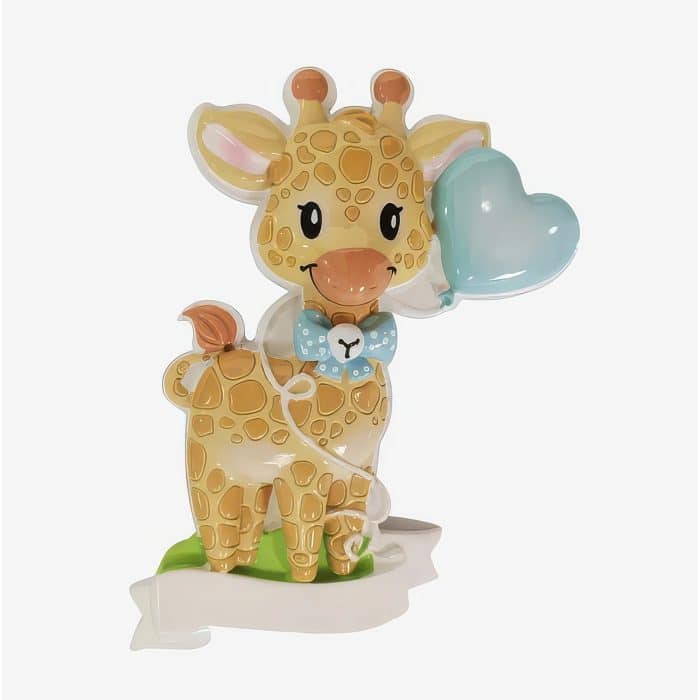 Little Giraffe Heart Balloon Ornament Personalized Blue