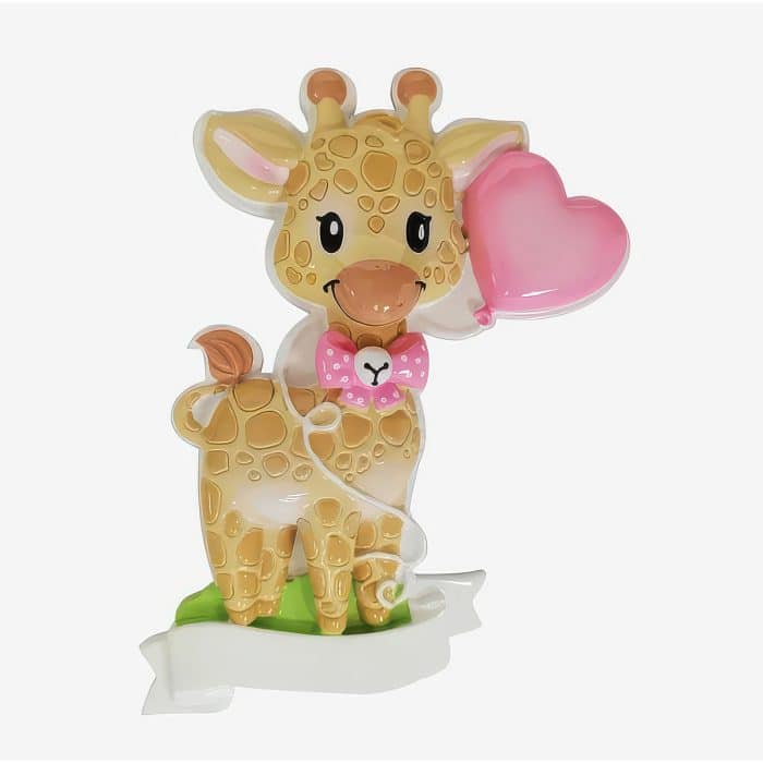 Little Giraffe Heart Balloon Ornament Personalized Pink