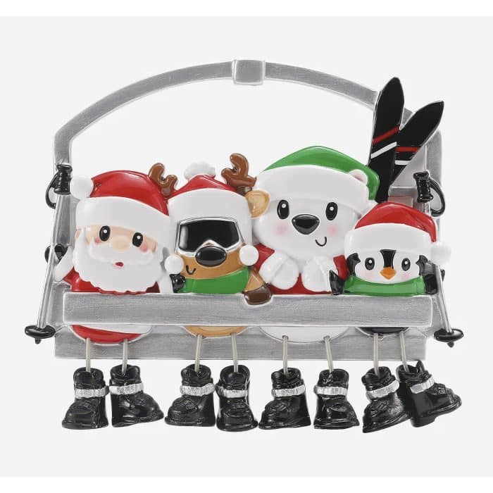 Ski Lift Riding Family Ornament Personalized Four