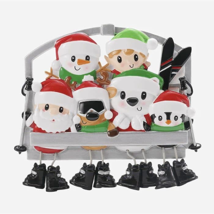Ski Lift Riding Family Ornament Personalized Six