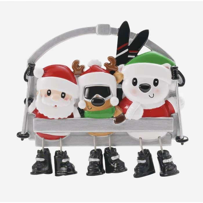 Ski Lift Riding Family Ornament Personalized Three