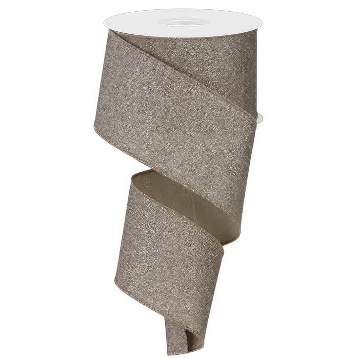 Faux Royal With Fine Glitter Ribbon 2.5" Taupe