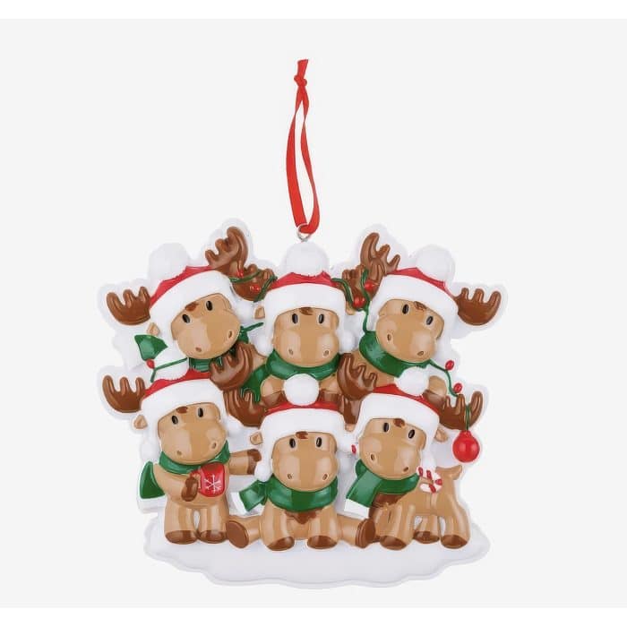 Cutesy Moose Family Ornaments Personalized Six