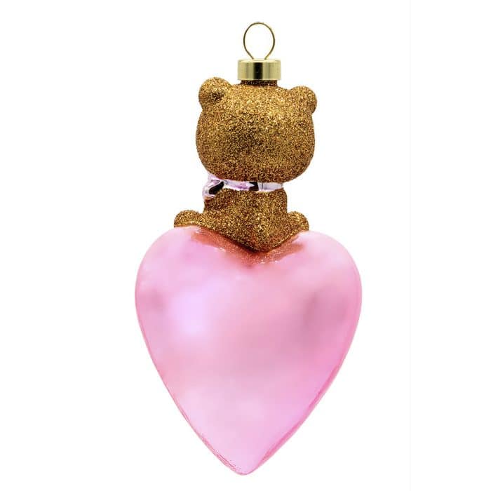 Baby First Bear Heart Ornament Personalized Pink Back