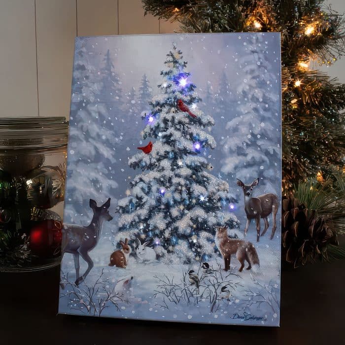 Woodland Christmas Mini Lighted Tabletop Canvas Lit