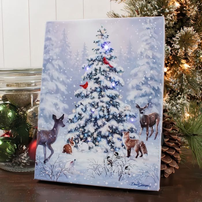Woodland Christmas Mini Lighted Tabletop Canvas
