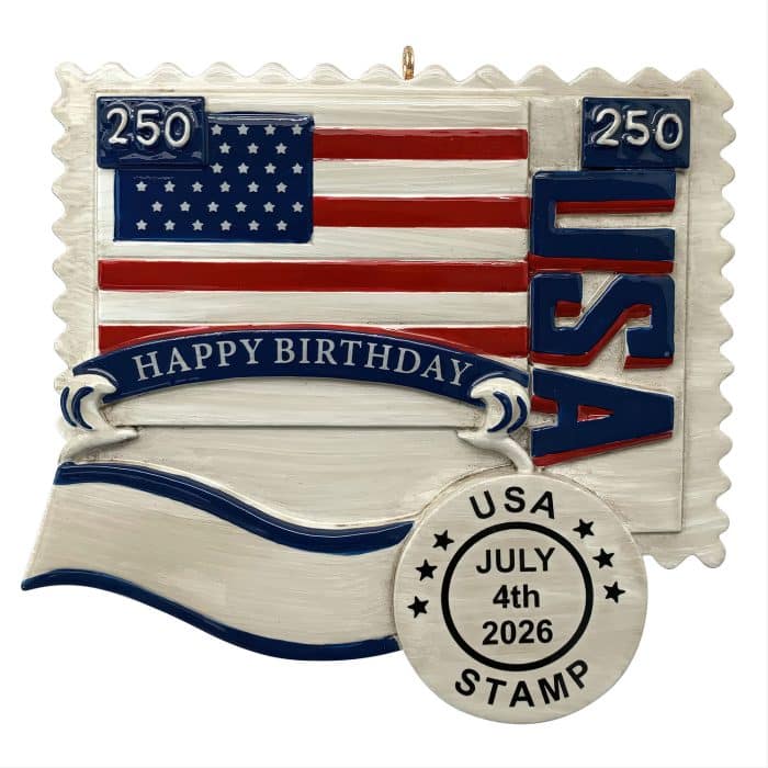 Happy Birthday USA Stamp Ornament Personalize