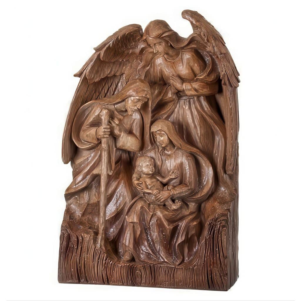 Angel with Holy Family Wood Look Nativity