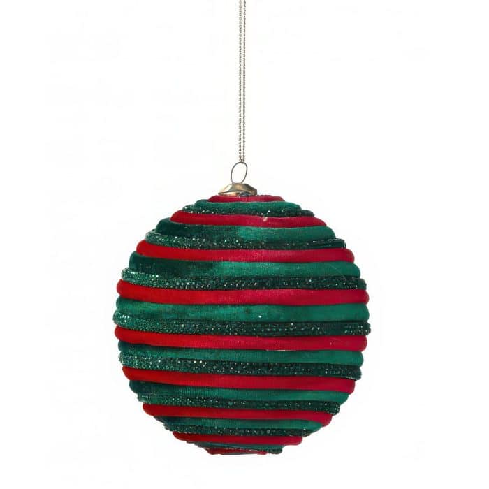 Velvet Jewel Striped Ball Ornament Two Styles Green Base