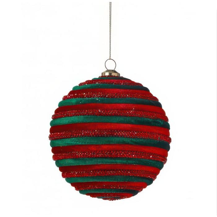 Velvet Jewel Striped Ball Ornament Two Styles Red Base