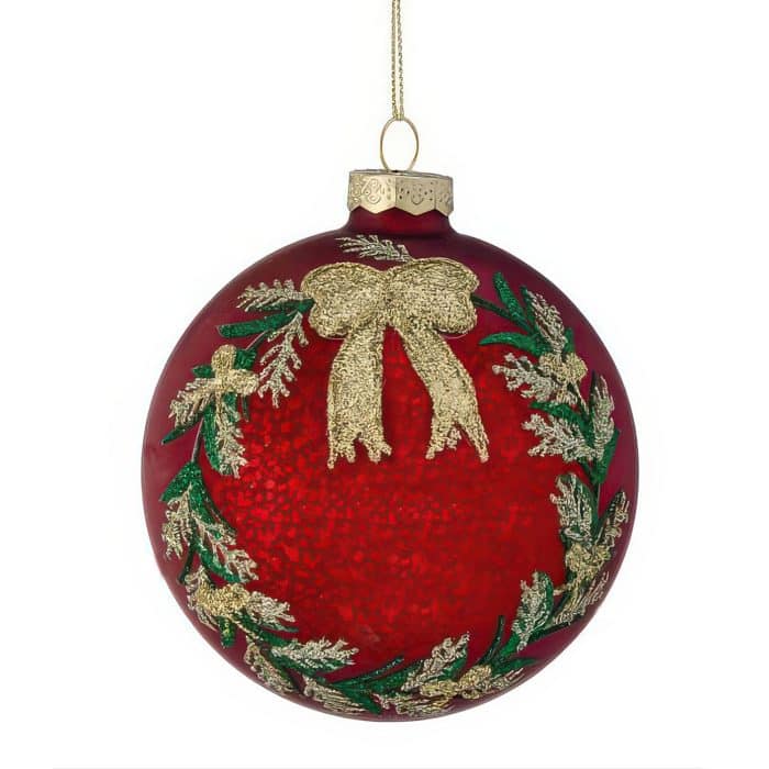 Wreath Mercury Glass Look Ball Ornament